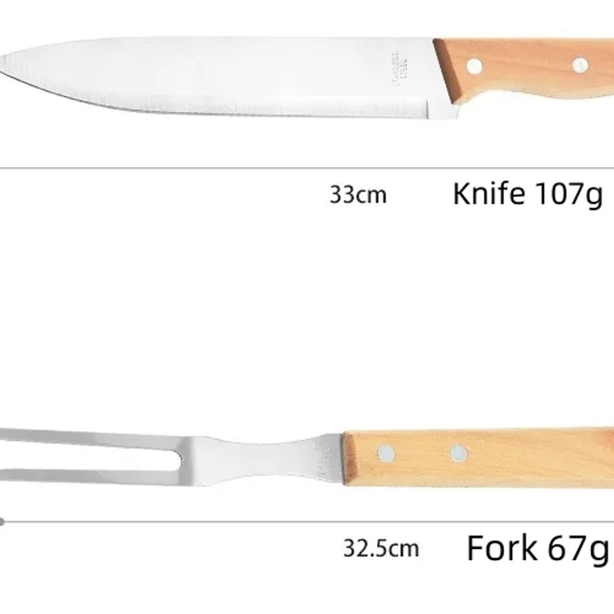 GENERICO - Set parrillero de 2 piezas con estuche de acero inoxidable y mango de madera