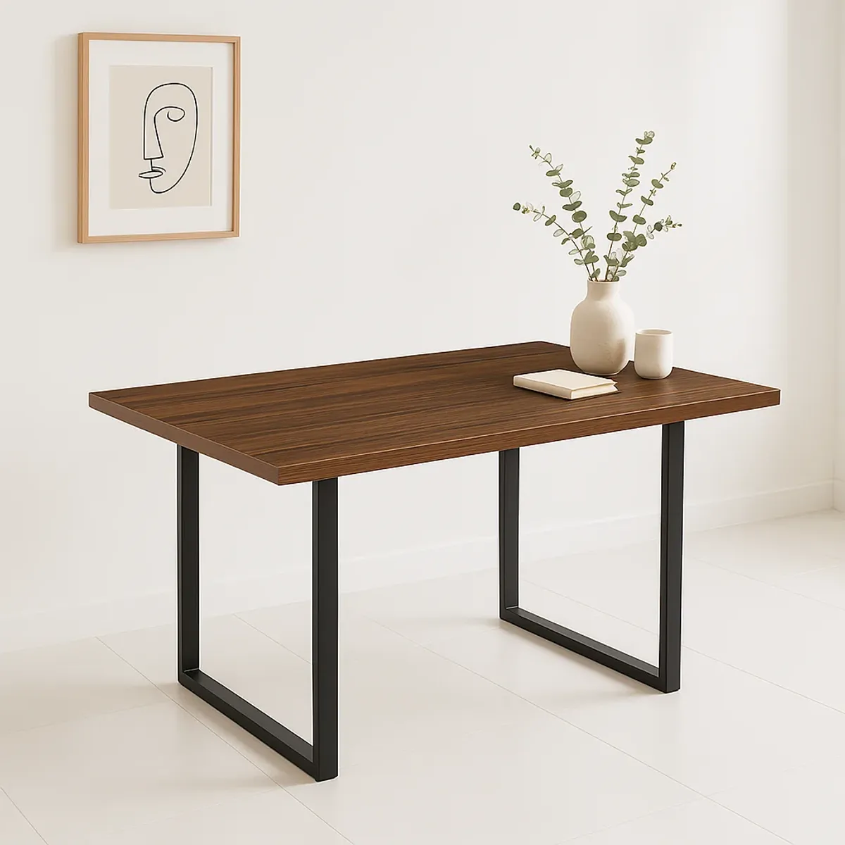 KLIK - Mesa de Comedor Estilo Industrial 140x90 - Madera Oscura Walnut - Café