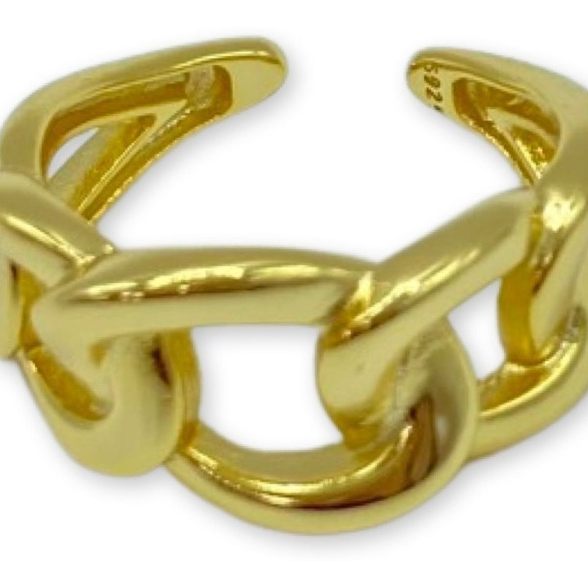 GENERICO - Anillo Grueso Cadena Cruzado Ajuable Plata S925 Baño Oro