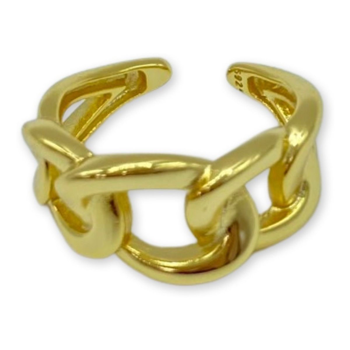 GENERICO - Anillo Grueso Cadena Cruzado Ajuable Plata S925 Baño Oro