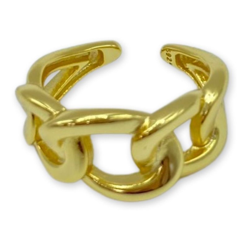 GENERICO - Anillo Grueso Cadena Cruzado Ajuable Plata S925 Baño Oro
