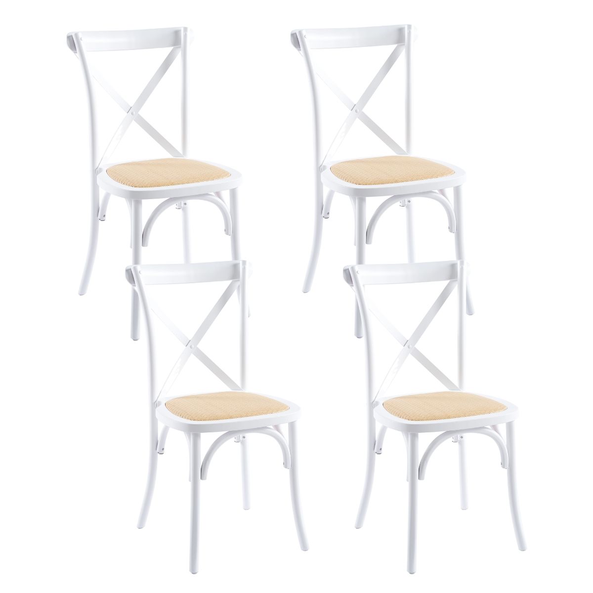 KLIK - Pack 4 Sillas Crossback para Comedor Madera Rattan Blancas