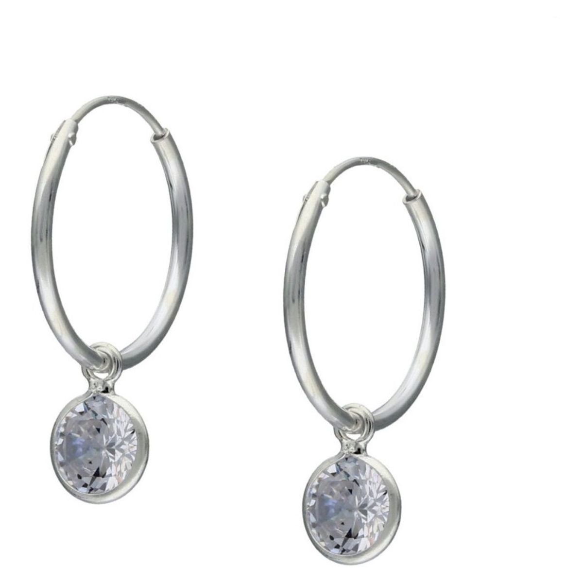 GENERICO - Aros Argolla 16 Mm Circon Colgante Plata Ley 925 Mas Estuche