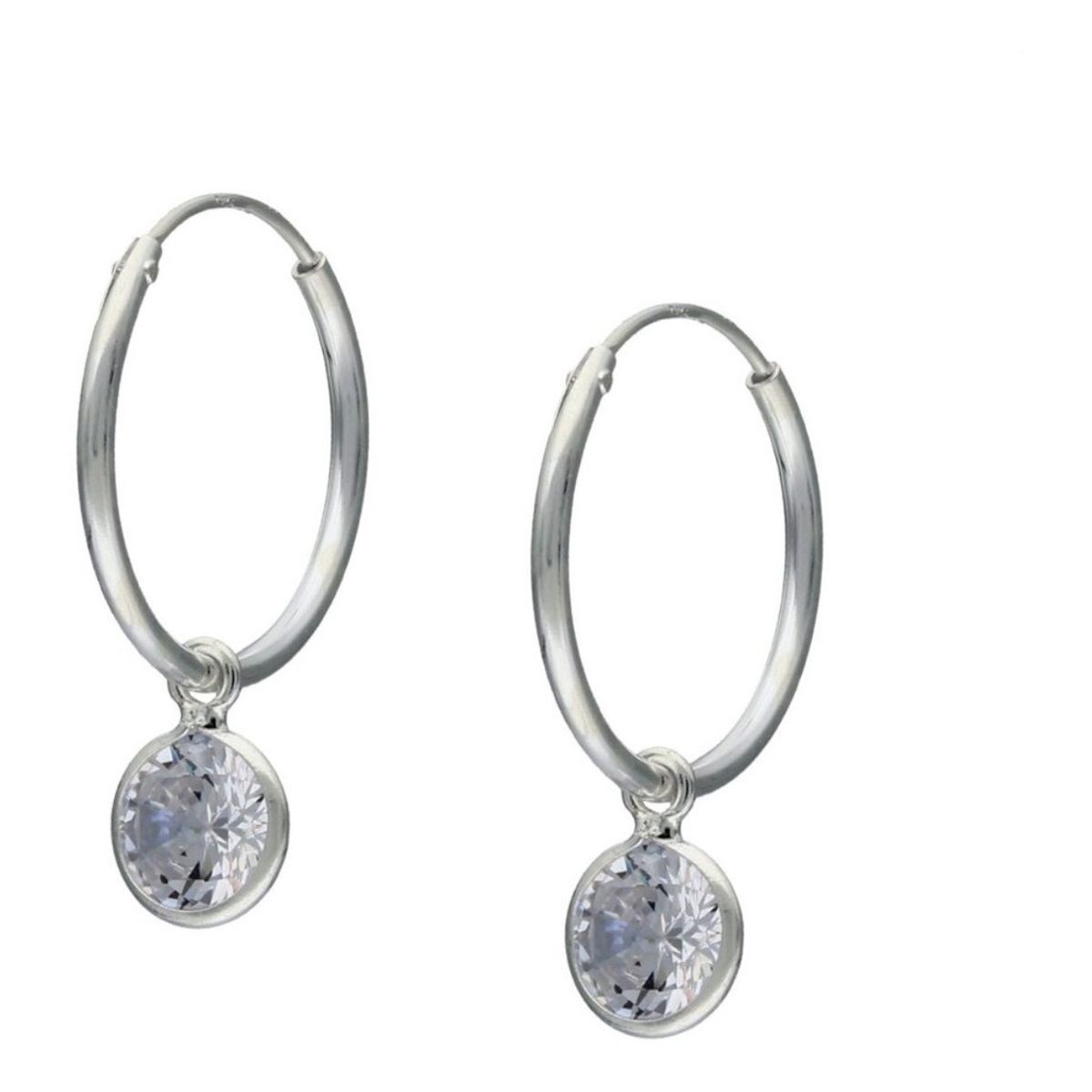 GENERICO - Aros Argolla 16 Mm Circon Colgante Plata Ley 925 Mas Estuche