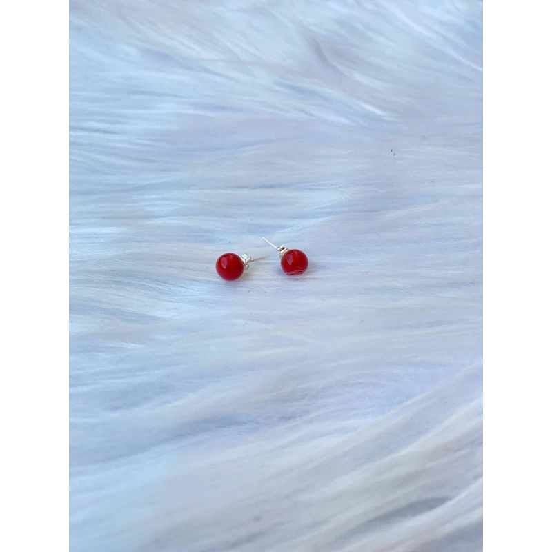 GENERICO - Aro Esfera Bolita Roja  Jaspe 8 Mm Plata Ley 925 Mas Estuche