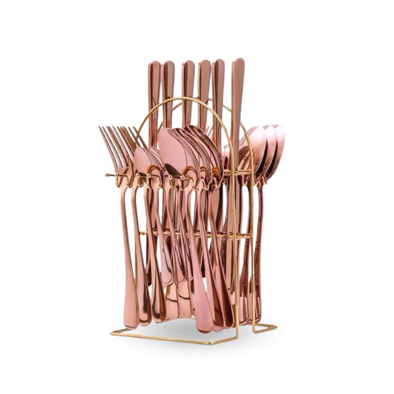 SANTU HOME & DECO - Set De Cubiertos Cuchillería 24 Piezas Oro Rosa