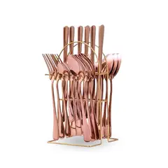 SANTU HOME & DECO - Set De Cubiertos Cuchillería 24 Piezas Oro Rosa