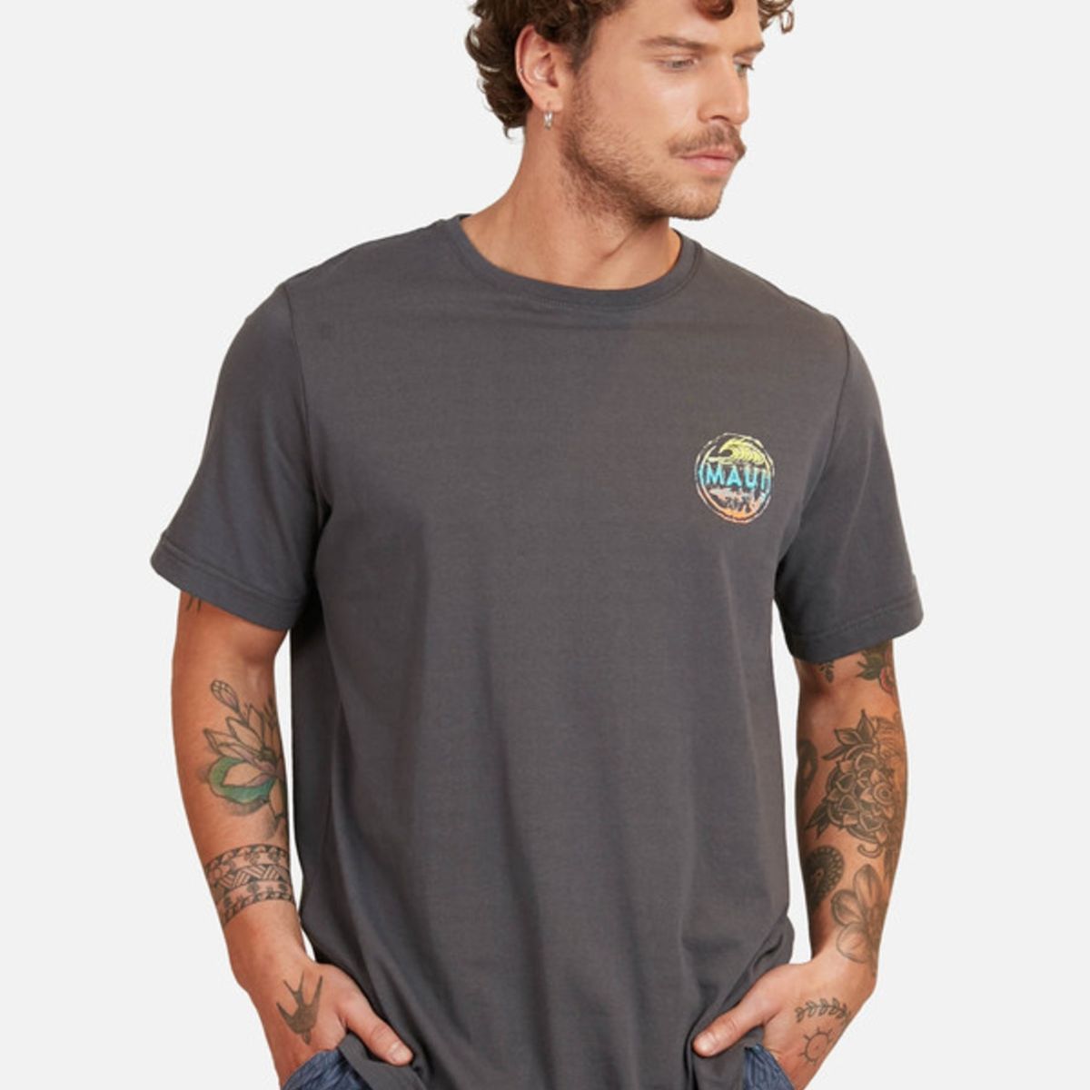 MAUI AND SONS - Polera MC WAVE HUNT Gris 