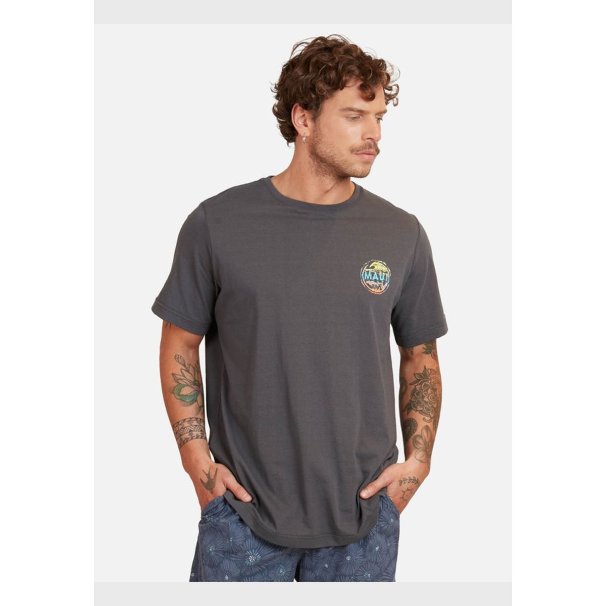 MAUI AND SONS - Polera MC WAVE HUNT Gris 