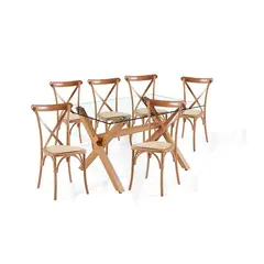 CORI CORI - Juego de Comedor Medlock Vidrio 140x90 + 6 Sillas Crossback Madera