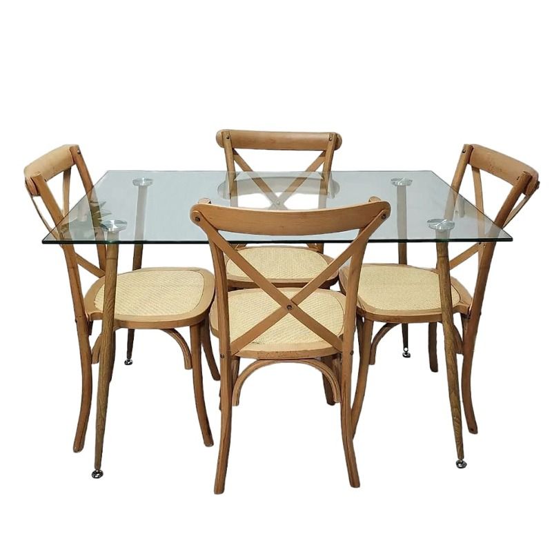 CORI CORI - Juego de Comedor Vidrio 120x80 + 4 Sillas crossback de madera