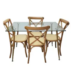 CORI CORI - Juego de Comedor Vidrio 120x80 + 4 Sillas crossback de madera