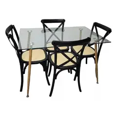 CORI CORI - Juego de Comedor Vidrio 130x80 + 4 Sillas crossback de madera negro