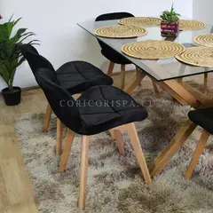 CORI CORI - Juego de Comedor Vidrio 140x90 + 4 Sillas Mariposa Velvet Negro
