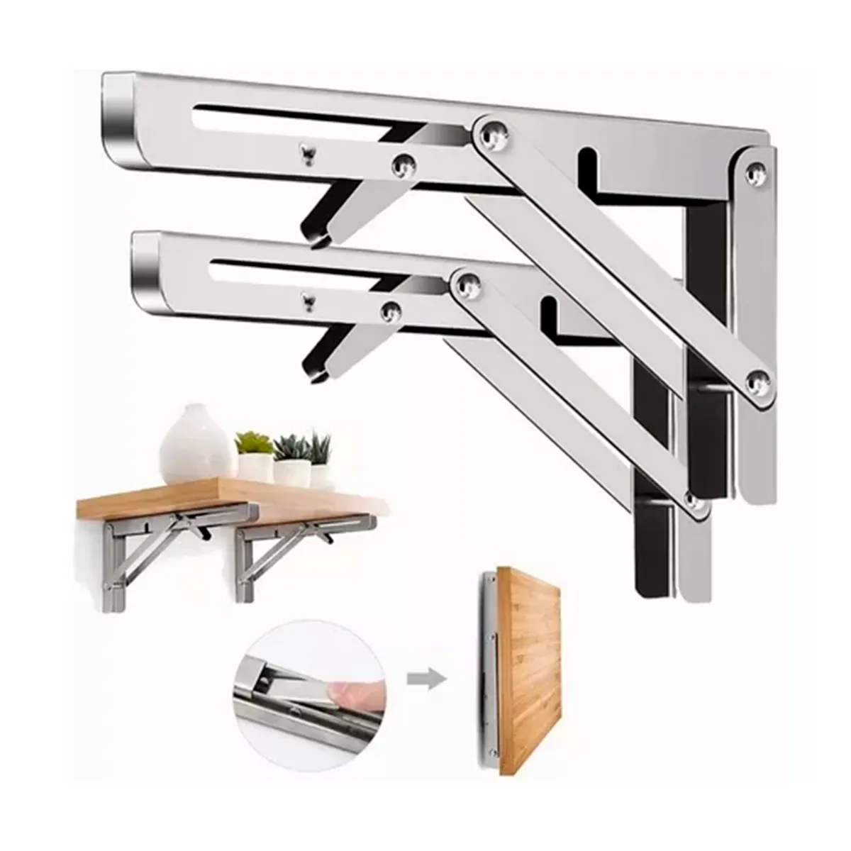 GENERICO - Set 2 Escuadras Abatibles Metálicas Para Repisa De 40cm