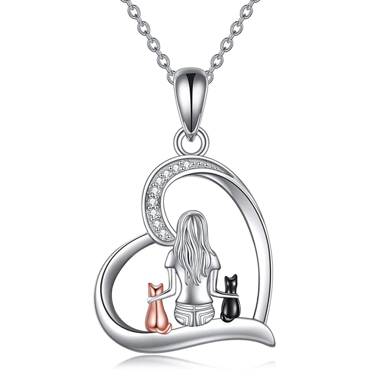 GENERICO - Collar plata 925 mujer dos gatos