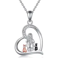GENERICO - Collar plata 925 mujer dos gatos