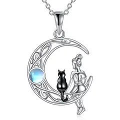 GENERICO - Collar mujer gato piedra luna plata 925