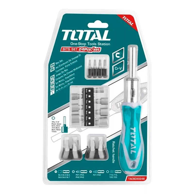 TOTAL TOOLS - Kit Set Juego Destornillador 24 Piezas Total Tacsd30246
