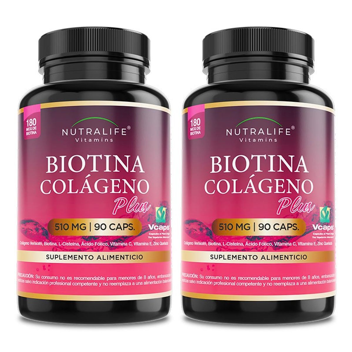 NUTRALIFE - Biotina + Colageno + Zinc + Vitaminas E & C ++ Lf 180 Caps 2x90.