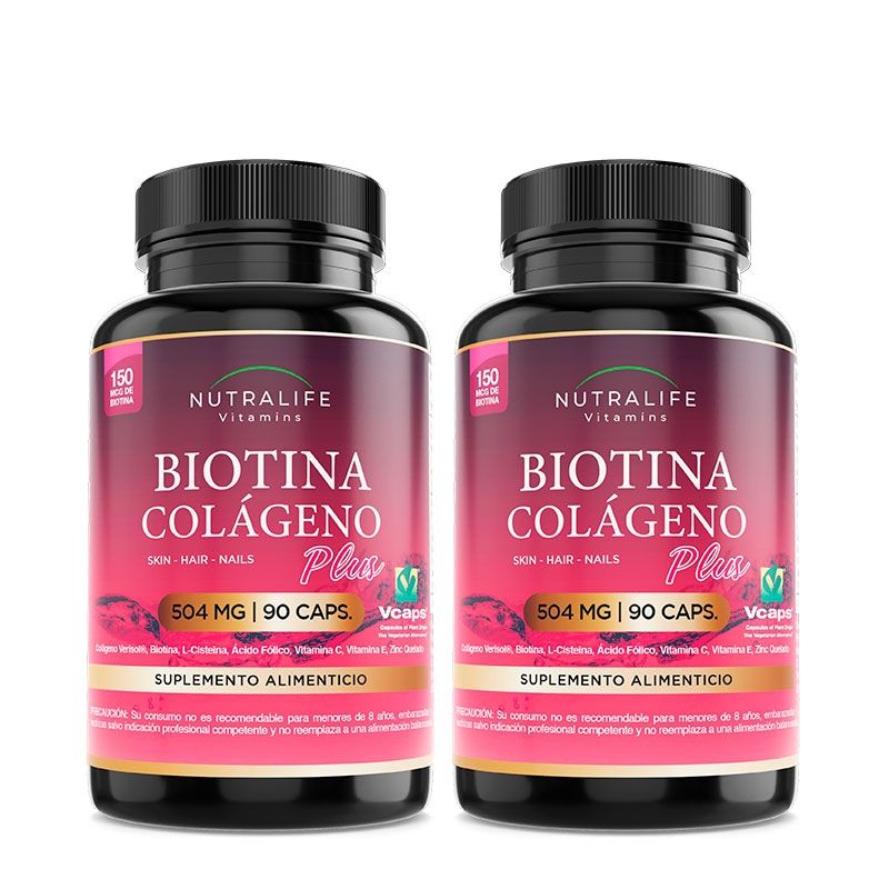 NUTRALIFE - Biotina + Colageno + Zinc + Vitaminas E & C ++ Lf 180 Caps 2x90.
