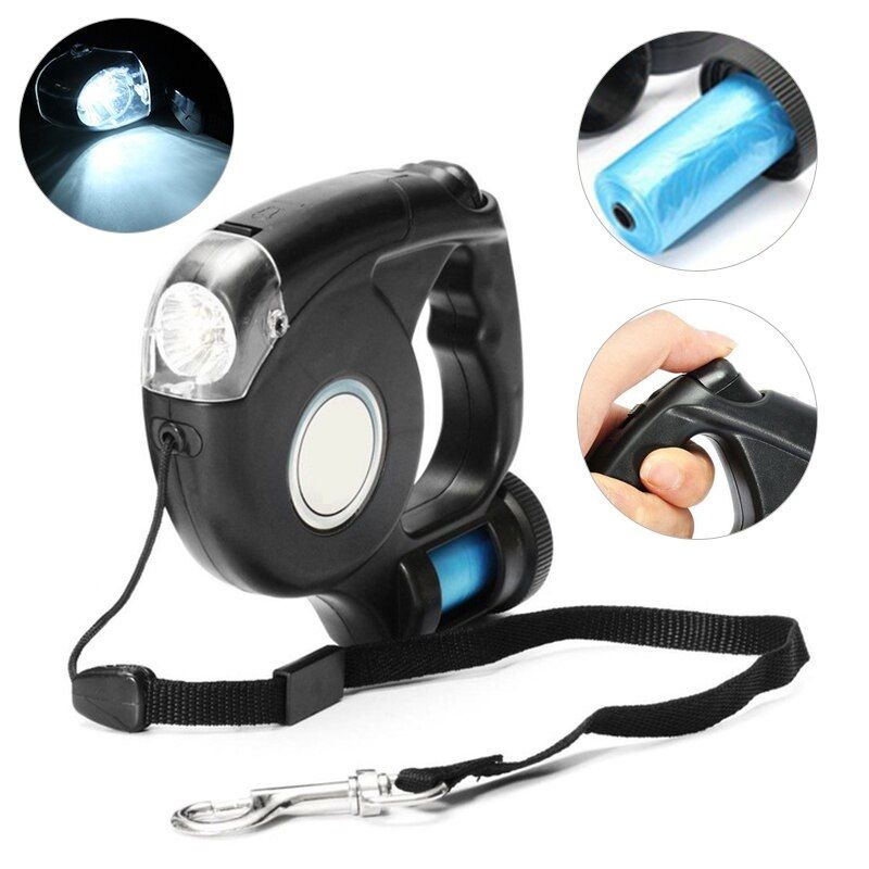 GENERICO - Correa 3 En 1 Para Mascota 5mts Retracti Luz Led Y 20 Bolsas