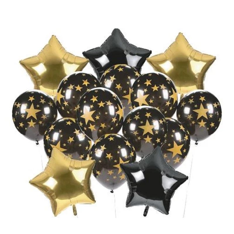 COTILLON ACTIVARTE - Set 15 Globos Estrellas Negro Dorado Cotillón Activarte