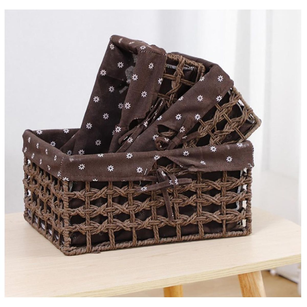 COMPRAPO - Set 3 Canastos Cestos Fibras Naturales Color Marrón Rectangulares