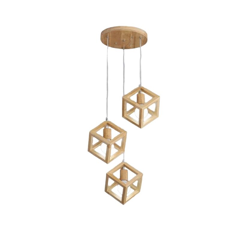 GENERICO - Lampara Colgante Madera Tres Figuras Geometricas Cuadrado