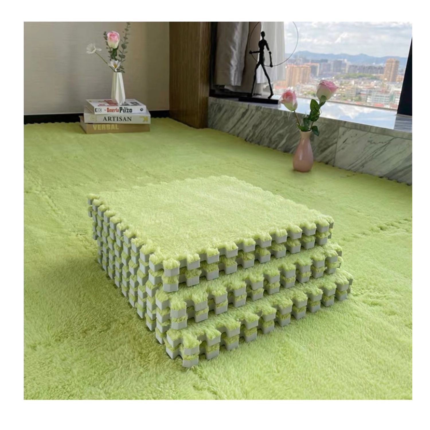 Relaxdays Suelo De Goma EVA Expandible – 8 Piezas, 3 M², Antideslizante, Amortiguador De Ruido, Fitnes O Juegos, Verde
