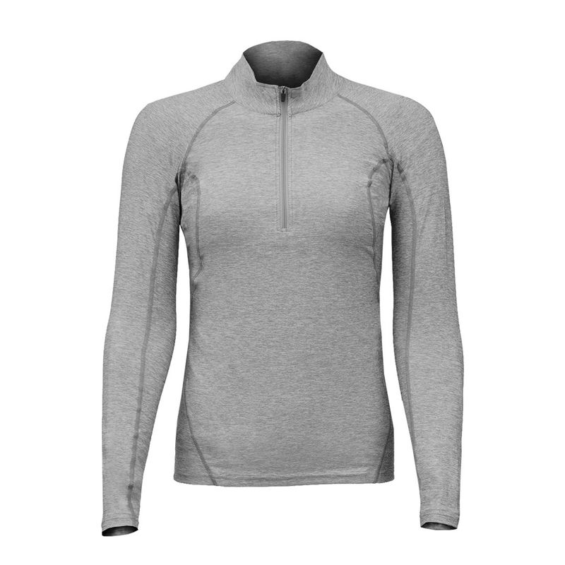 ANDESLAND OUTDOOR APPAREL - Polera Dry Fit Manga Larga Con Cierre Pale Gris Mujer.-