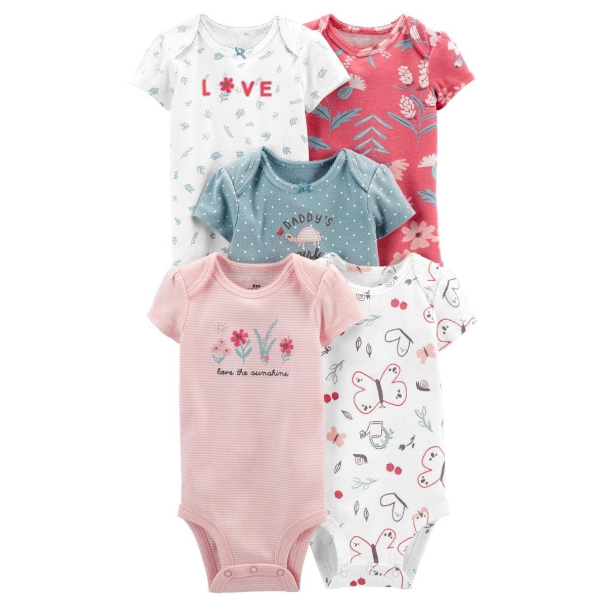 TEDMIMAK - Pack 5 Bodies Manga Corta Love The Sunshine 100% Algodón Pilucho