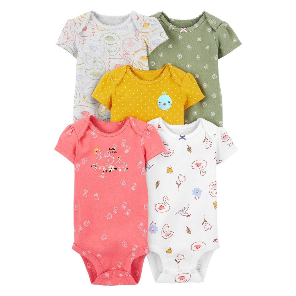 TEDMIMAK - Pack 5 Bodys Manga Corta patitos Alegres 100% Algodón Pilucho