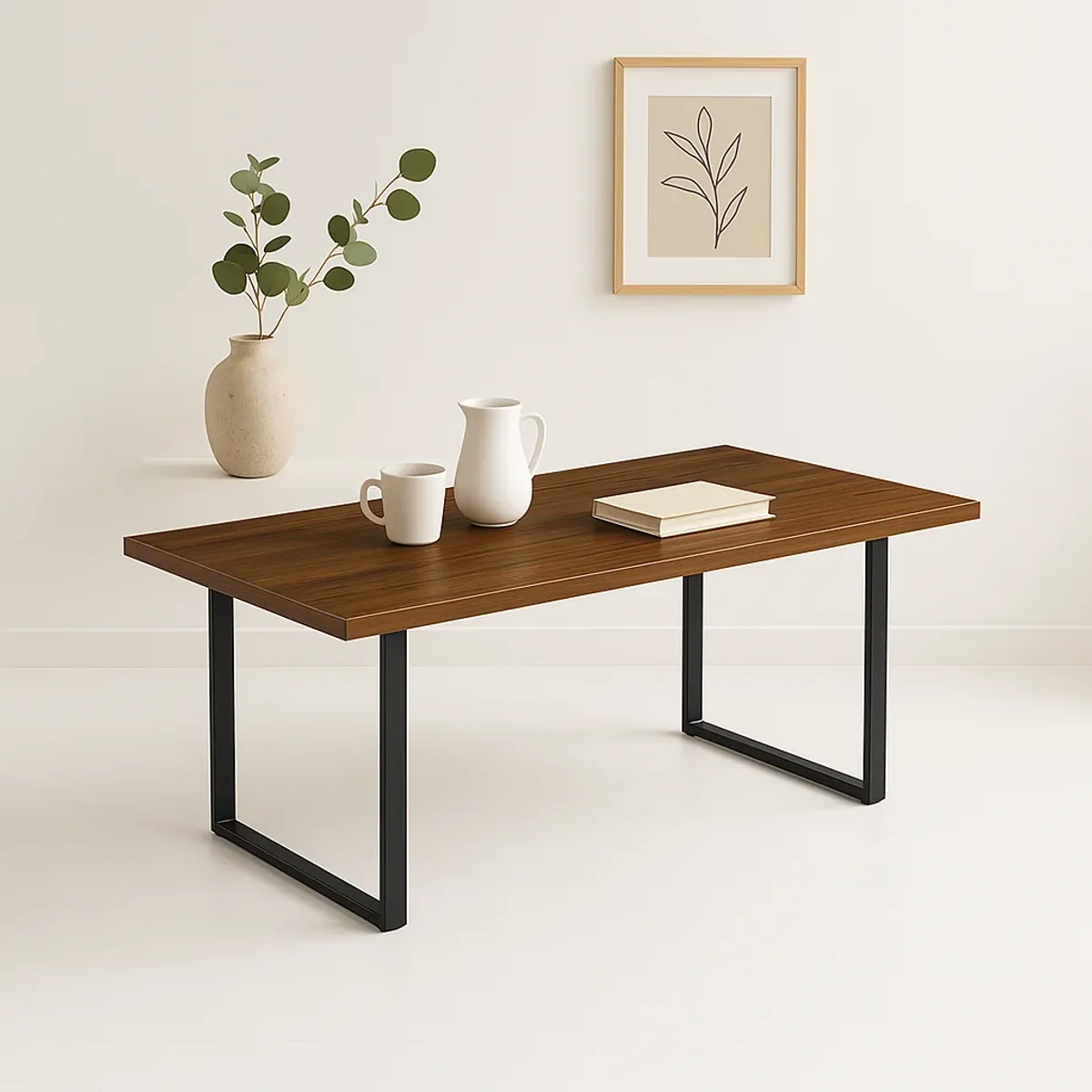 KLIK - Mesa de Comedor Estilo Industrial 160x90 - Madera Oscura Walnut - Café