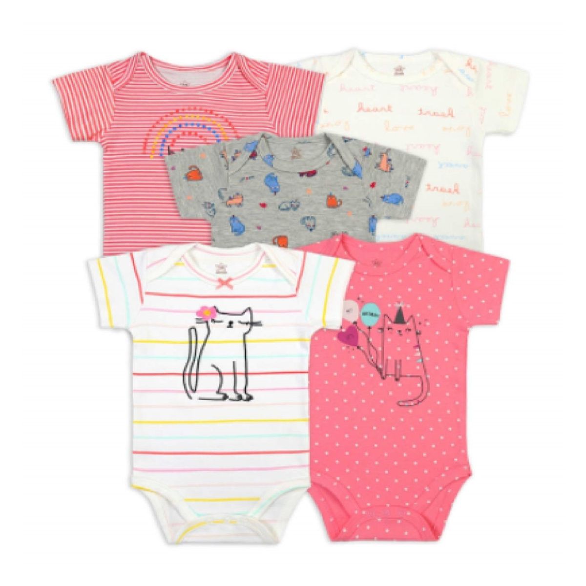 TEDMIMAK - Pack 5 Bodies Gatos Manga Corta Tedmimak 100% Algodón