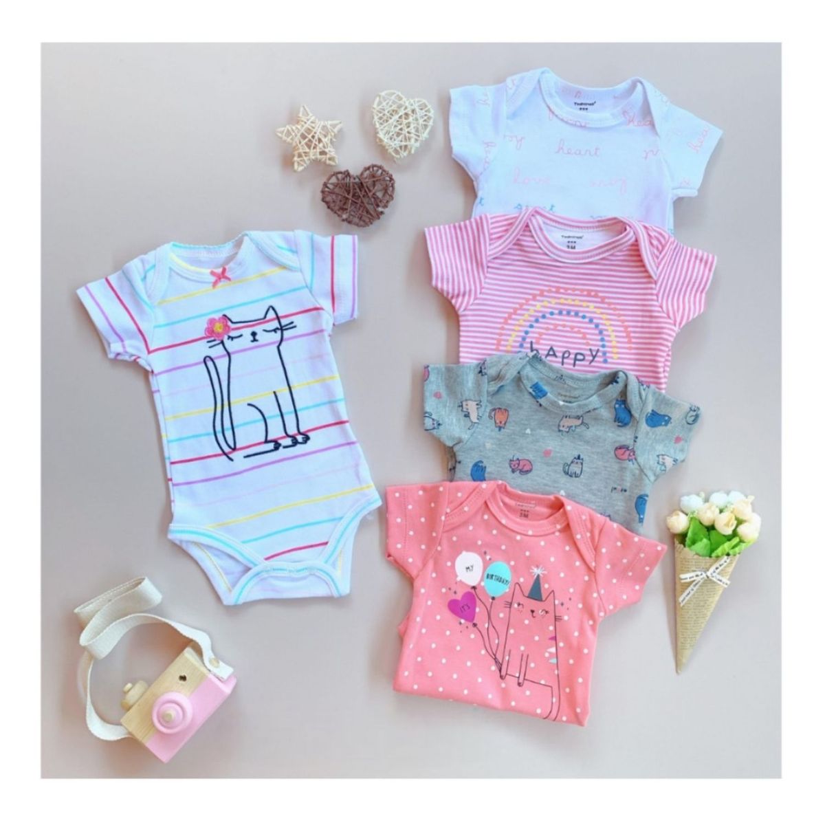 TEDMIMAK - Pack 5 Bodies Gatos Manga Corta Tedmimak 100% Algodón