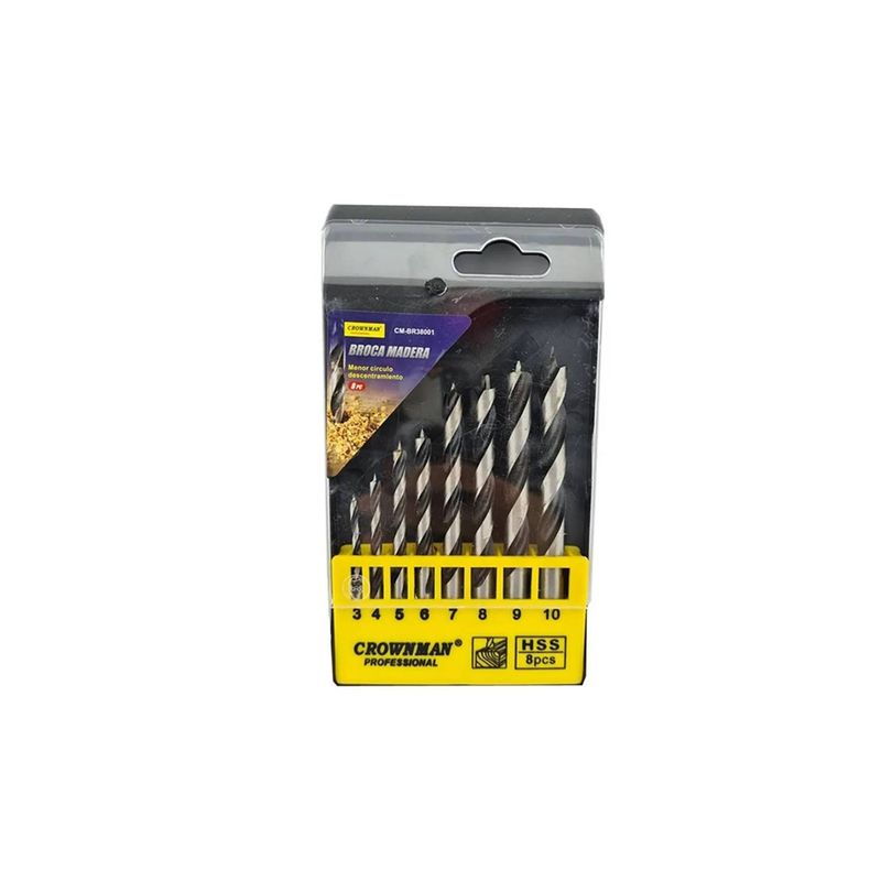 GENERICO - Kit Set Juego Brocas Para Madera 8 Piezas Crownman