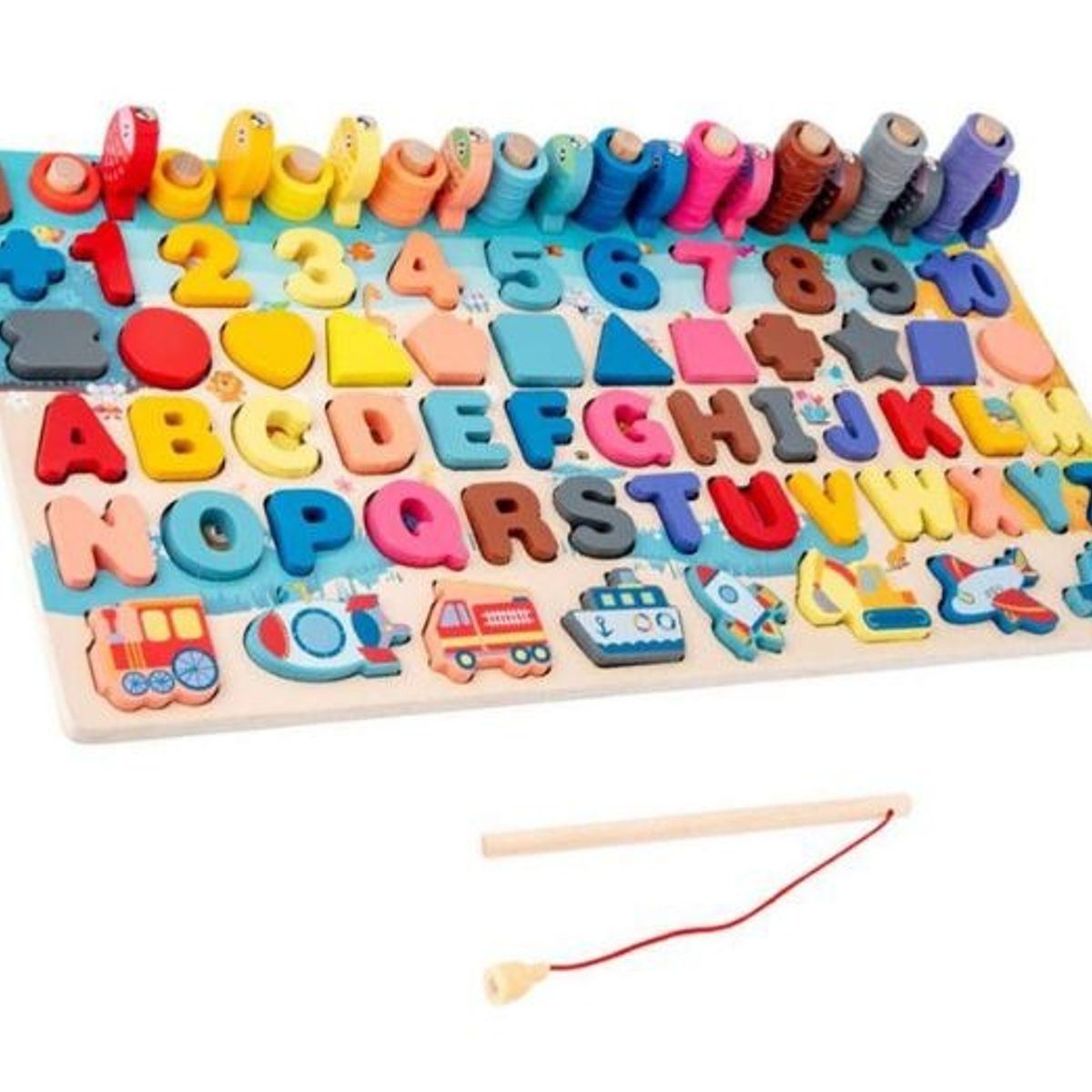 GENERICO - Juego madera 7 en 1 montessori pesca numeros formas W12E095