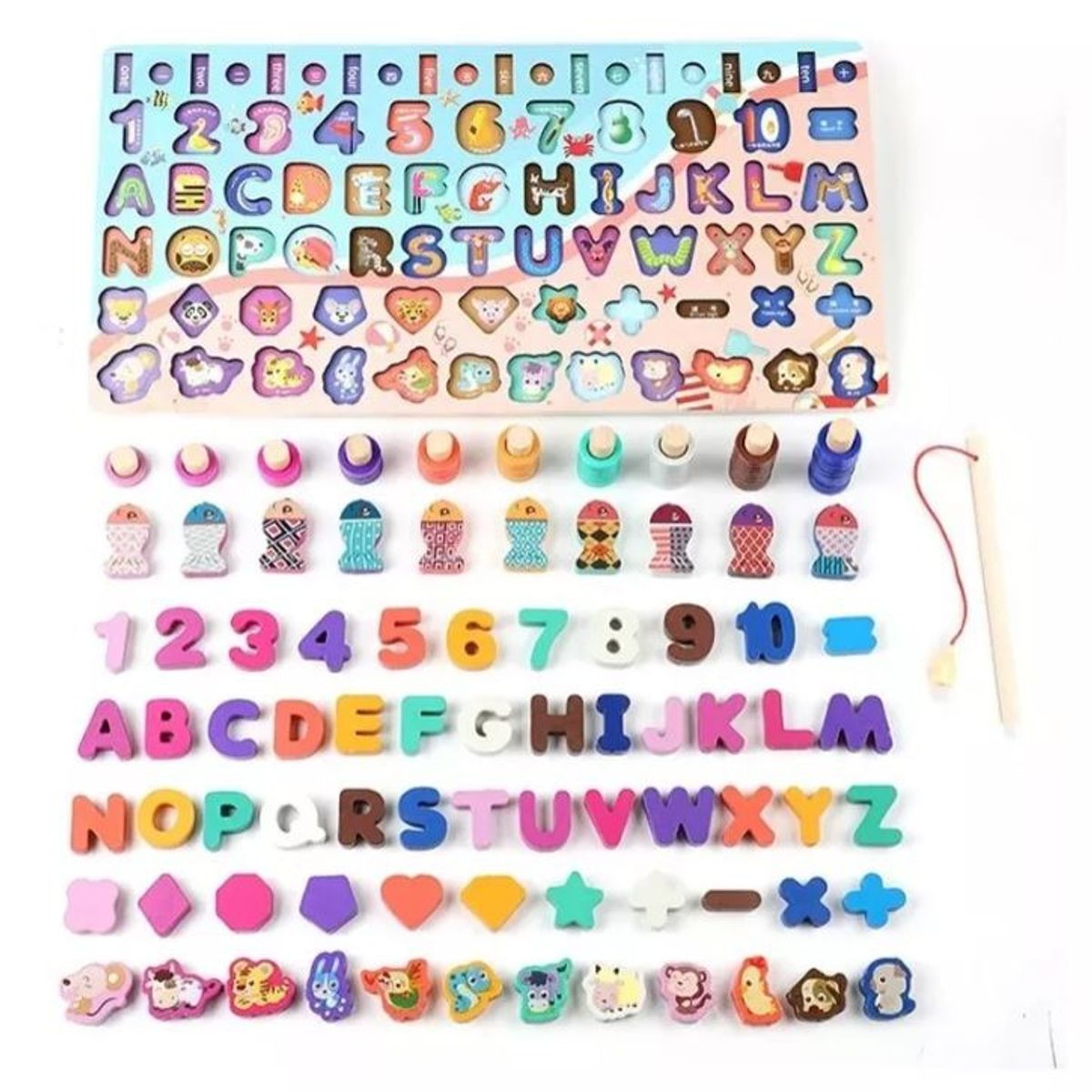 GENERICO - Juego madera 7 en 1 montessori pesca numeros formas W12D468