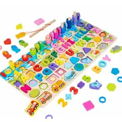 GENERICO - Juego madera 7 en 1 montessori pesca números formas W12D469