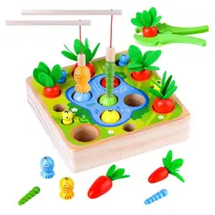 GENERICO - Juego madera montessori didáctico zanahorias gusanos pesca