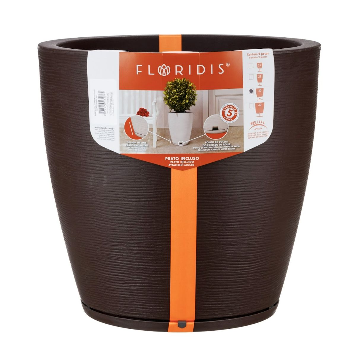 FLORIDIS - MACETERO FLORIDIS MARRON AMSTERDAM 45CM ALTO CON PLATO