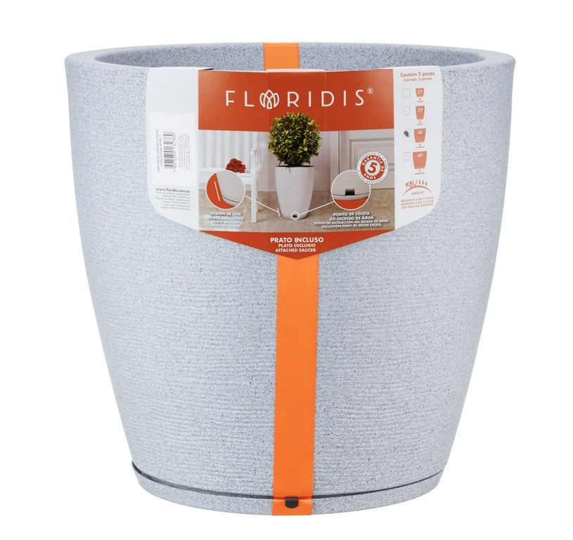 MACETERO GRIS CLARO AMSTERDAM 45CM ALTO CON PLATO