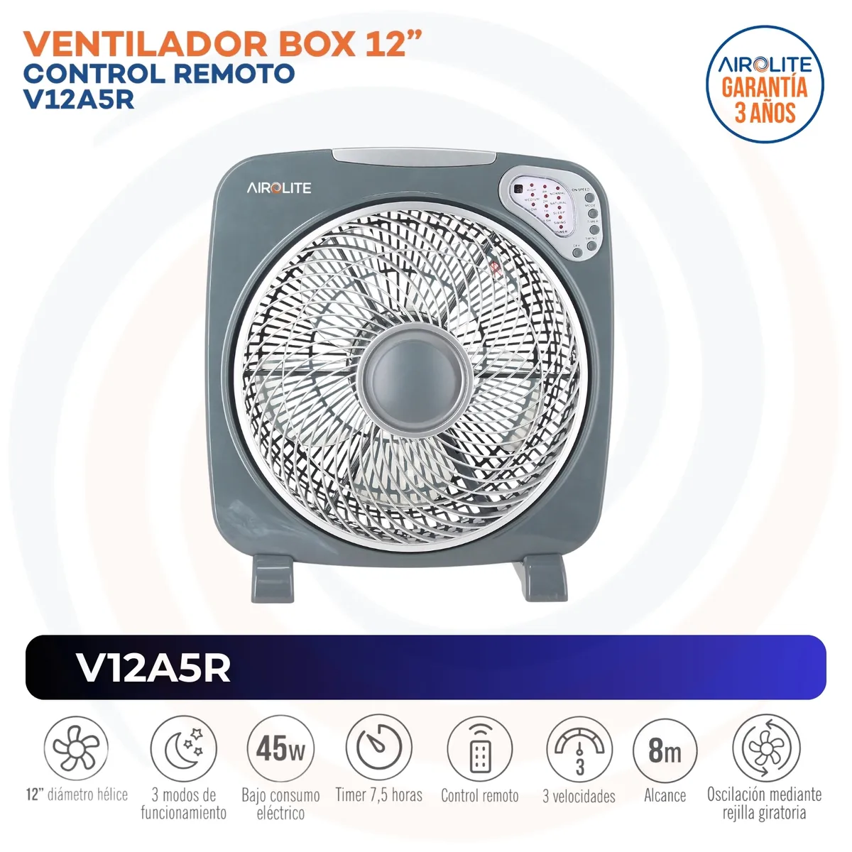 AIROLITE - Ventilador Piso/mesa 12  C/r Y Timer V12a5r Airolite