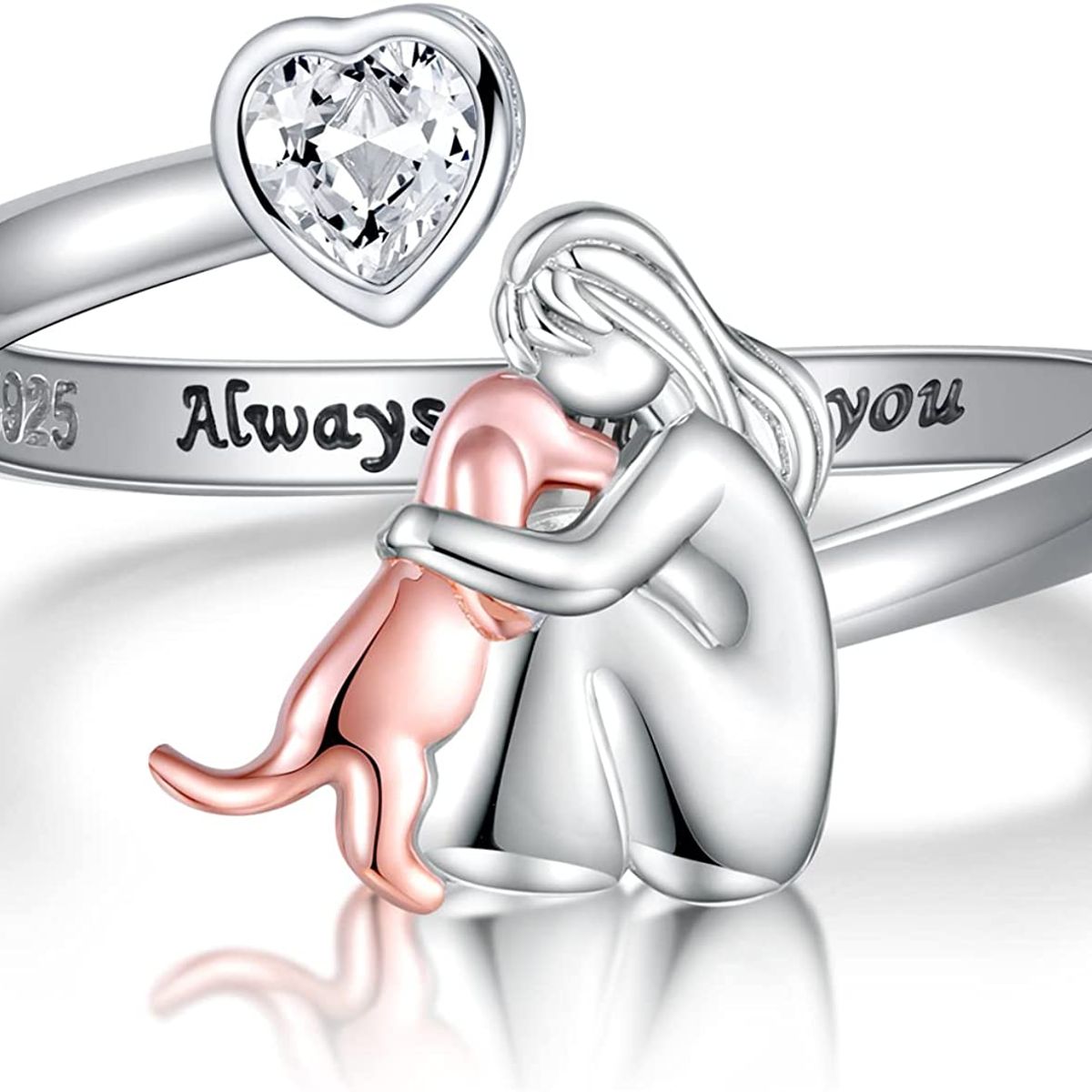 GENERICO - Anillo plata 925 ajustable mujer perro mascota regalo elegante.-