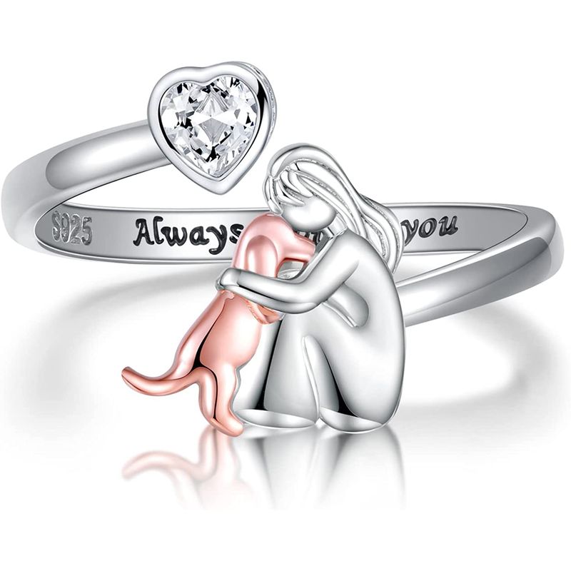 GENERICO - Anillo plata 925 ajustable mujer perro mascota regalo elegante