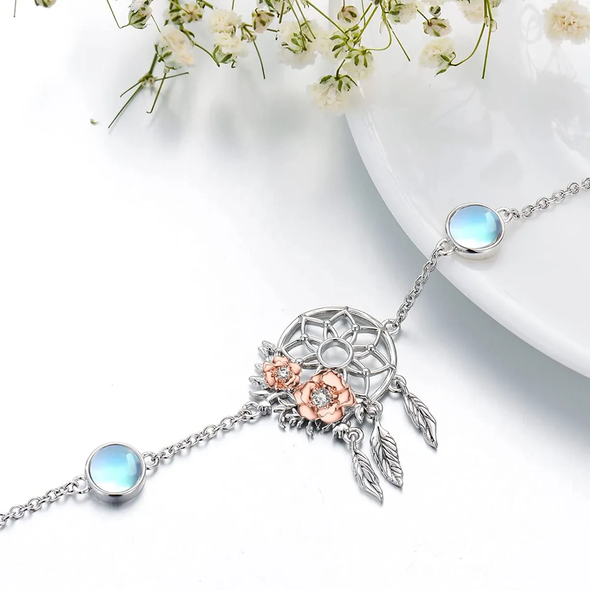 GENERICO - Pulsera atrapasueños piedra luna plata 925 mujer regalo