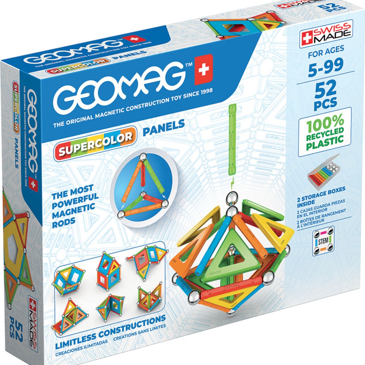 GEOMAG - Juego de Creacion Magnético Supercolor (52 piezas) - Línea Ecológica