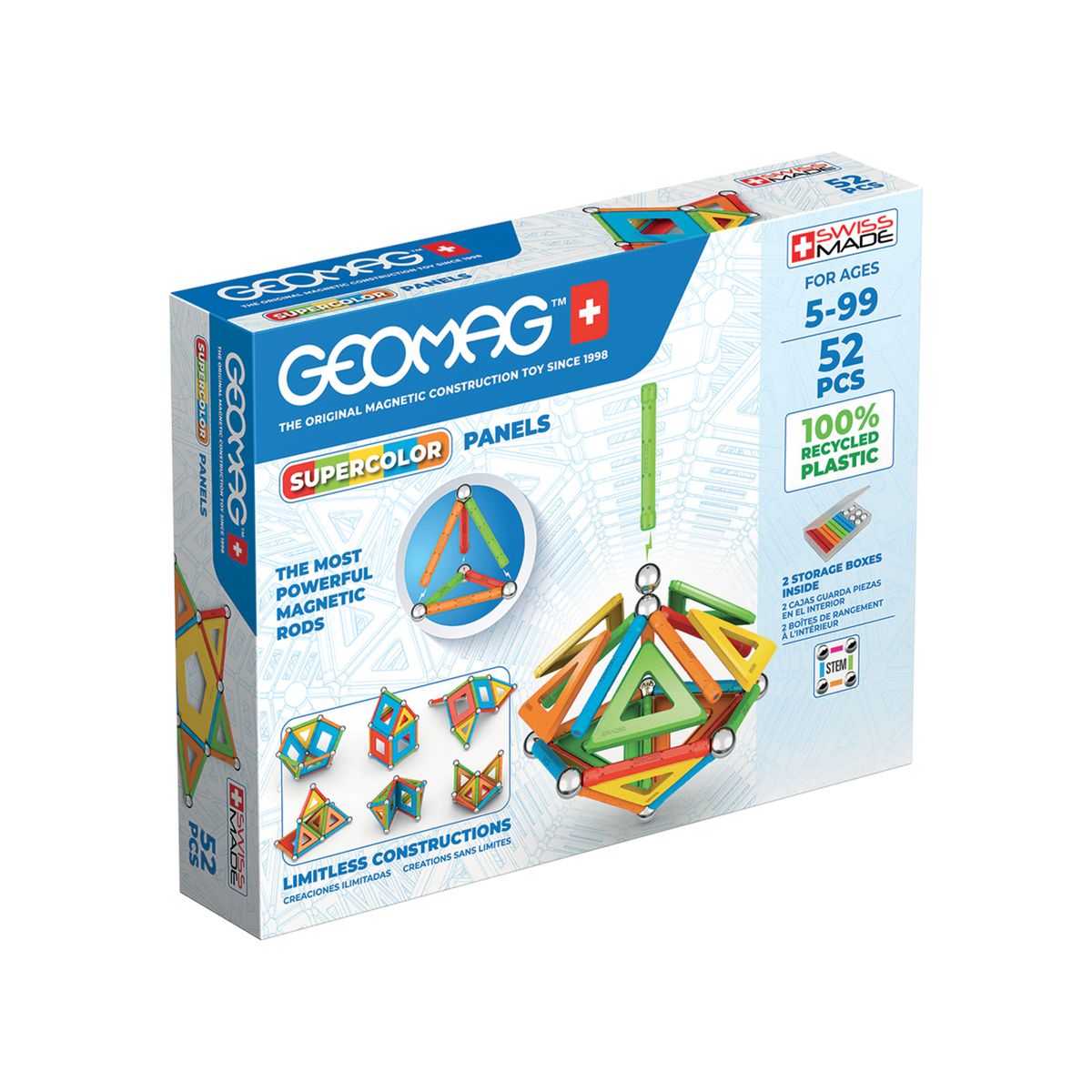 GEOMAG - Juego de Creacion Magnético Supercolor (52 piezas) - Línea Ecológica