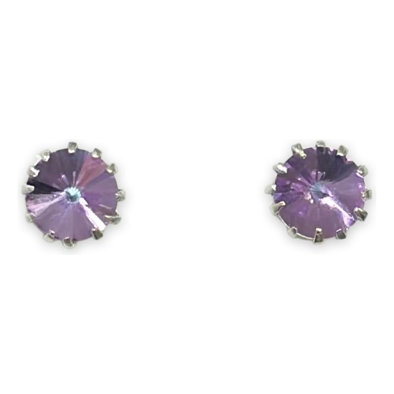 GENERICO - Aros Punto De Luz Swarovski Lavanda Plata  Ley 925 Mas Caja